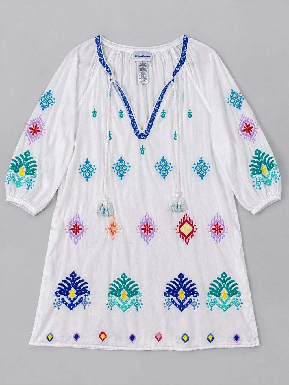 Tommy Bahama Watercolor Cotton Voile Embroidered Dress Large Beachy Coastal